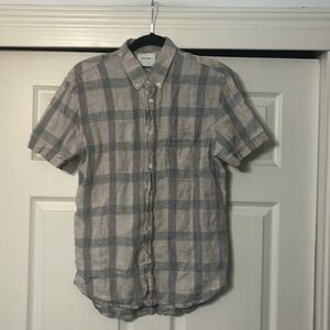 Billy Reid Button Down Short Sleeve Pocket Plaided Shirt
Blue/tan plaid